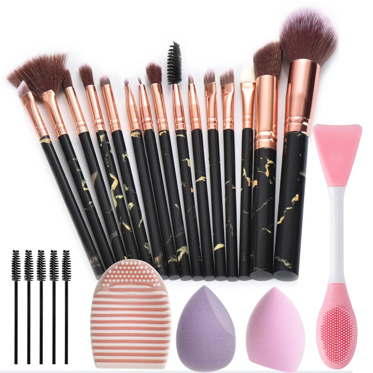 Makeup brush set | Makeup Brushes | Professional Makeup Brush Set | perfect makeup brush set |Pro Marble Makeup Brush Set | Complete Makeup Brushes Set | Makeup Brushes with  Sponges | High Quality Makeup Brushes |  Marble Makeup Brush Set | Essential makeup brushes | 15 pcs makeup brush set 