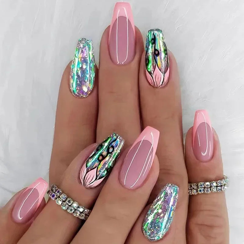 Colorful Glossy Fake Nails |  Reusable False Nails | Fake Nails |  False Nails | Nail Extention  | nail tips |Shiny Artificial  False Nails | Acrylic False Nails | Short Fake Nails | False Nails Art    