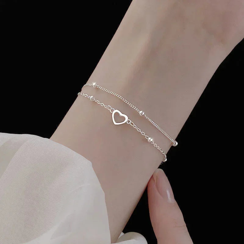 Hollow Round Beads Bracelet |   double layered bracelet |   Classic   Jewelry | Round Beads Bracelet  |  High-Quality  Silver Heart Bracelet | Trendy Women's Jewelry Gift.| Luxury Fashion Bracelets |   Bracelets |  Hollow bracelet |    