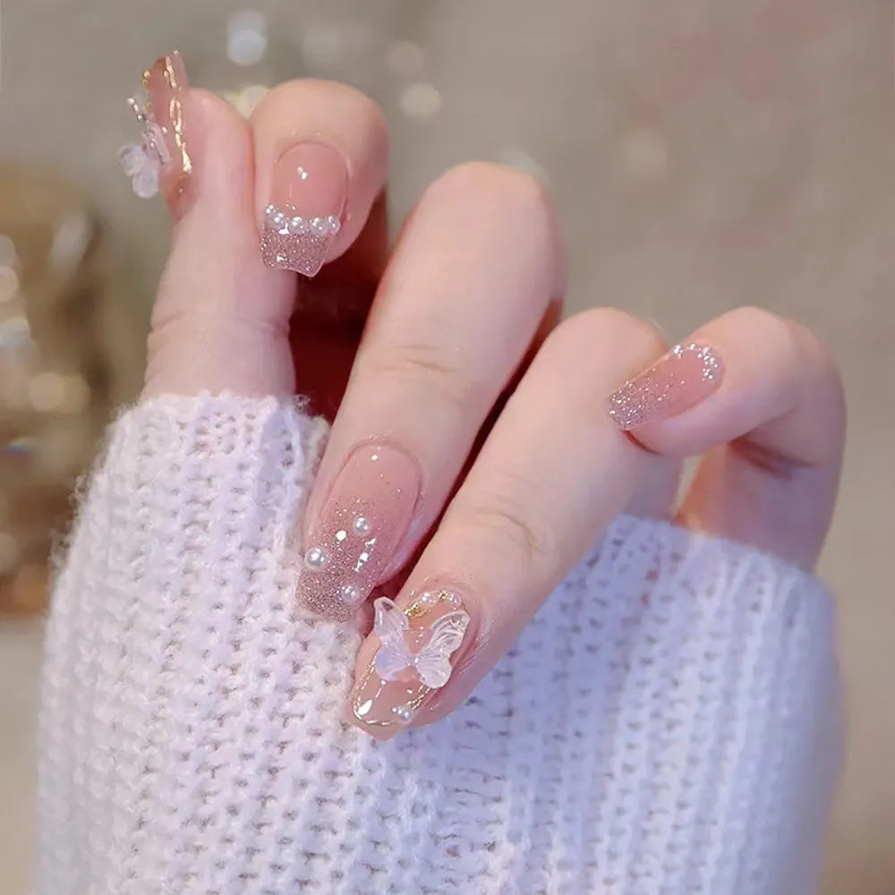 Acrylic Nails Glitter  |Trendy Design  |    softgel nail extension set  |    Short Square False Nails  |  Fashion Ballerina Fake Nails