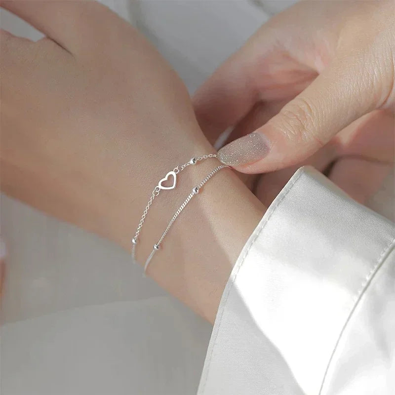 Hollow Round Beads Bracelet |   double layered bracelet |   Classic   Jewelry | Round Beads Bracelet  |  High-Quality  Silver Heart Bracelet | Trendy Women's Jewelry Gift.| Luxury Fashion Bracelets |   Bracelets |  Hollow bracelet |    