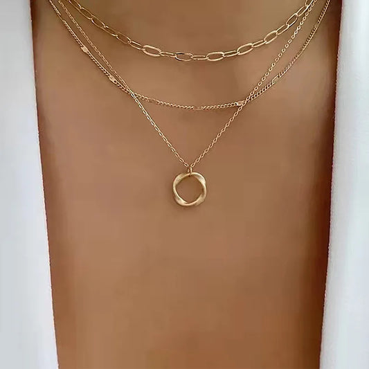 Multi Layered Chains Necklace |  Circle Pendant  |  Chains Necklace | pendant necklaces |Gold Color Multi Layered Chains Necklace | Multi-layer Chain |  Vintage Gold  Chain  |   3 Layered Necklace | Layered Gold Necklaces |  