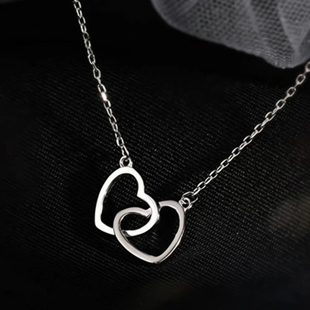 Double Hollow Heart Pendant | Clavicle Chain |  Chain Necklace | Double Heart Necklace  | heart  clavicle chain |  stainless steel necklace jewelry |  Double Heart Necklace Pendant  |  chains heart pendant, |  Simple Heart Necklace |   Hollow Necklace |   heart pendants in silver    