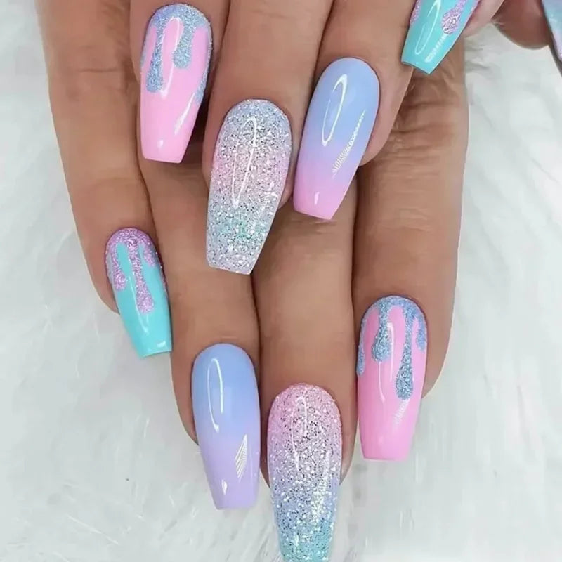 Colorful Glossy Fake Nails |  Reusable False Nails | Fake Nails |  False Nails | Nail Extention  | nail tips |Shiny Artificial  False Nails | Acrylic False Nails | Short Fake Nails | False Nails Art    