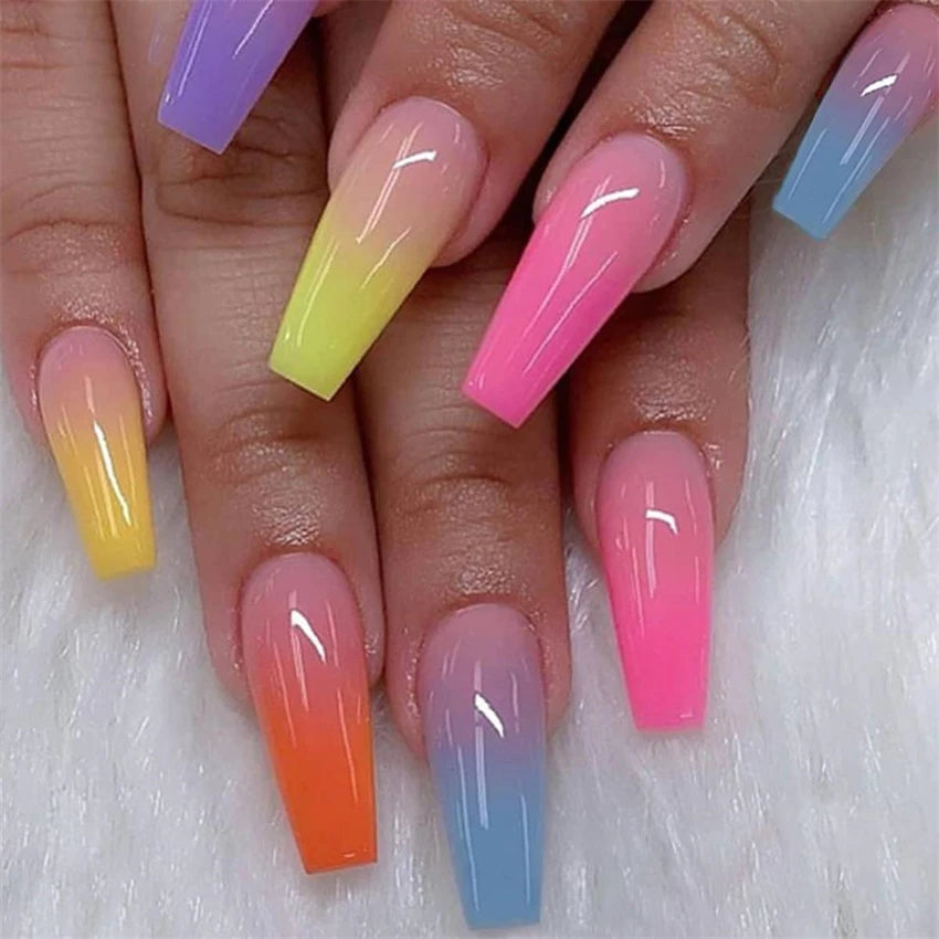 Colorful Glossy Fake Nails |  Reusable False Nails | Fake Nails |  False Nails | Nail Extention  | nail tips |Shiny Artificial  False Nails | Acrylic False Nails | Short Fake Nails | False Nails Art    