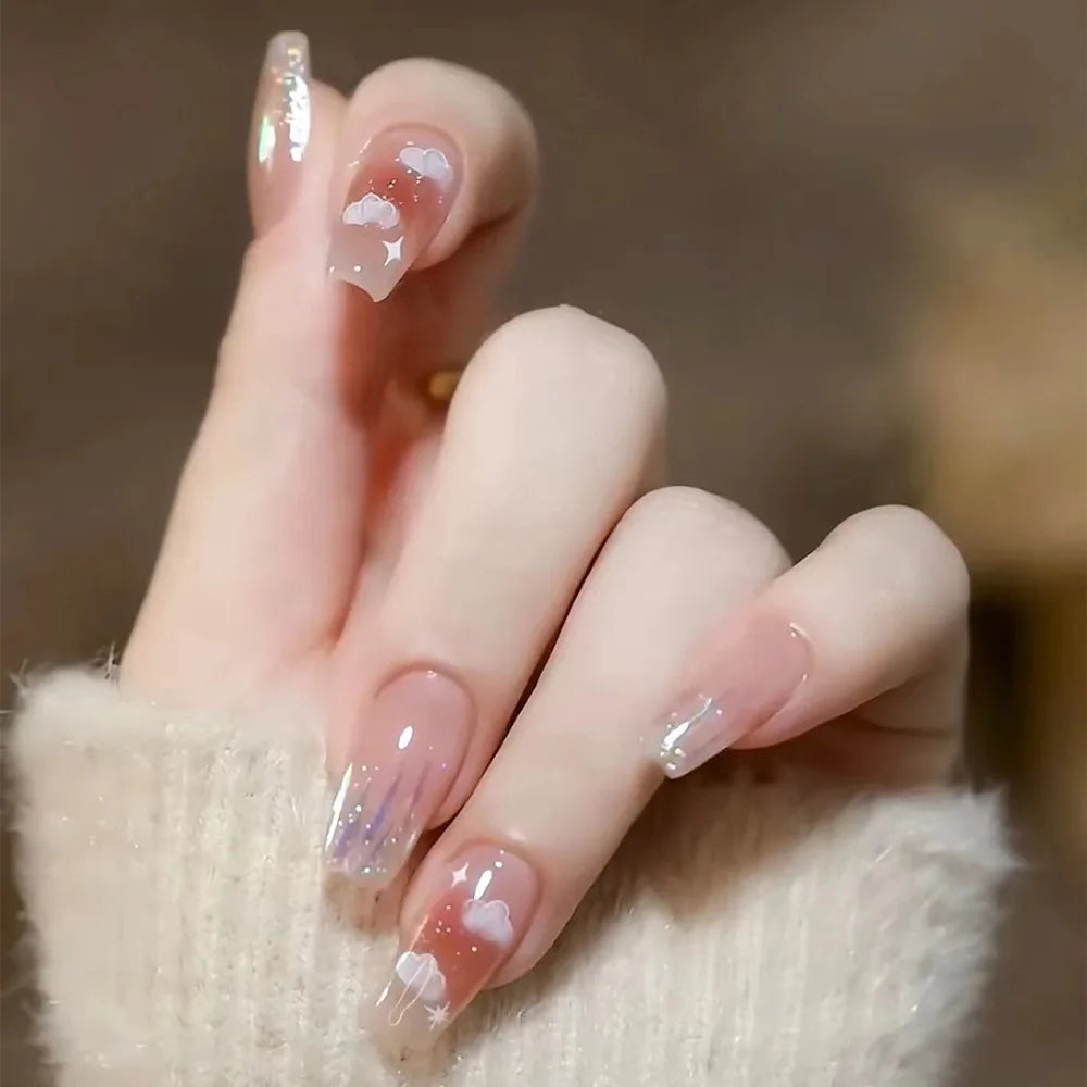 Acrylic Nails Glitter  |Trendy Design  |    softgel nail extension set  |    Short Square False Nails  |  Fashion Ballerina Fake Nails