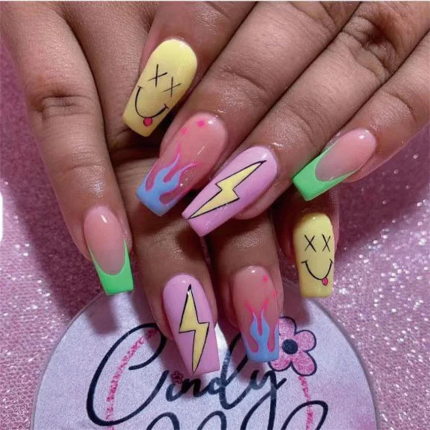 Colorful Glossy Fake Nails |  Reusable False Nails | Fake Nails |  False Nails | Nail Extention  | nail tips |Shiny Artificial  False Nails | Acrylic False Nails | Short Fake Nails | False Nails Art    