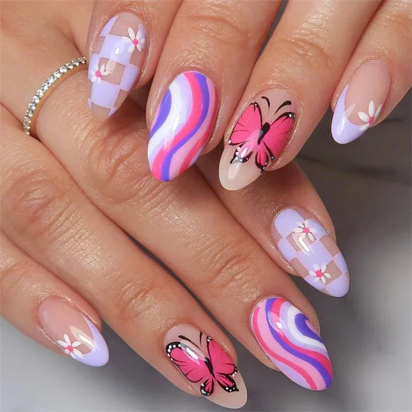 Colorful Glossy Fake Nails |  Reusable False Nails | Fake Nails |  False Nails | Nail Extention  | nail tips |Shiny Artificial  False Nails | Acrylic False Nails | Short Fake Nails | False Nails Art    