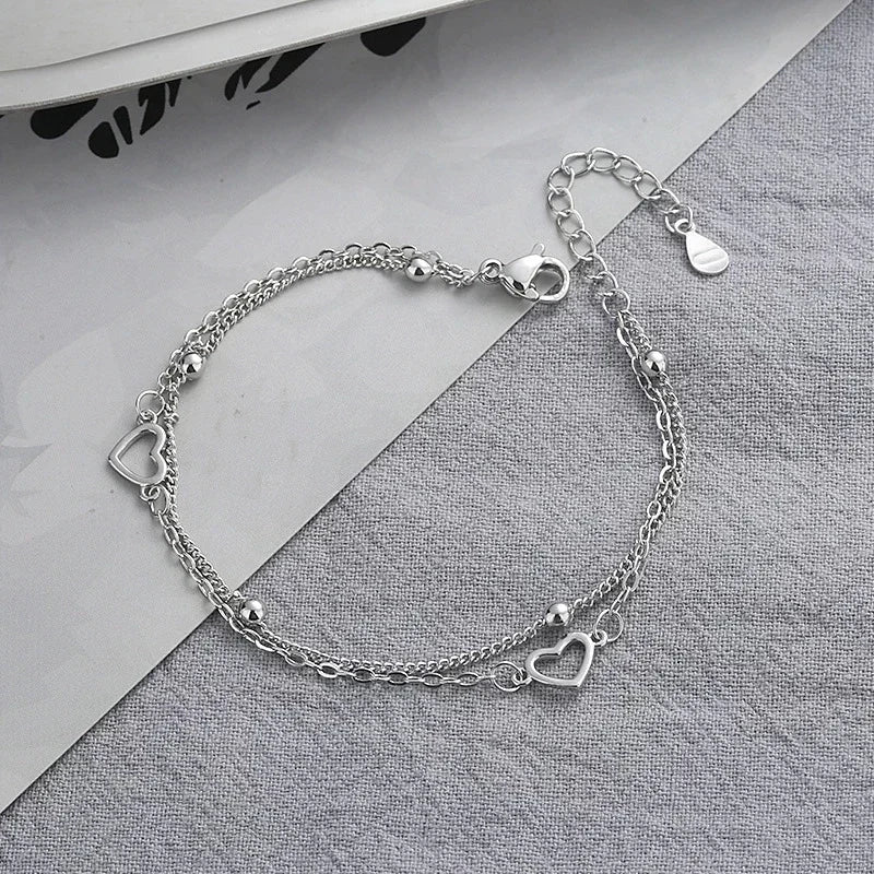 Hollow Round Beads Bracelet |   double layered bracelet |   Classic   Jewelry | Round Beads Bracelet  |  High-Quality  Silver Heart Bracelet | Trendy Women's Jewelry Gift.| Luxury Fashion Bracelets |   Bracelets |  Hollow bracelet |    