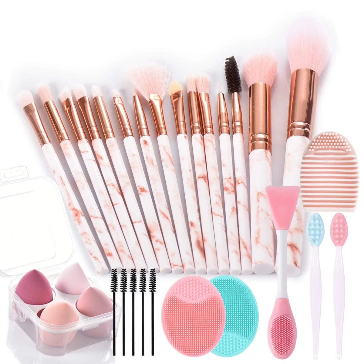 Makeup brush set | Makeup Brushes | Professional Makeup Brush Set | perfect makeup brush set |Pro Marble Makeup Brush Set | Complete Makeup Brushes Set | Makeup Brushes with  Sponges | High Quality Makeup Brushes |  Marble Makeup Brush Set | Essential makeup brushes | 15 pcs makeup brush set 