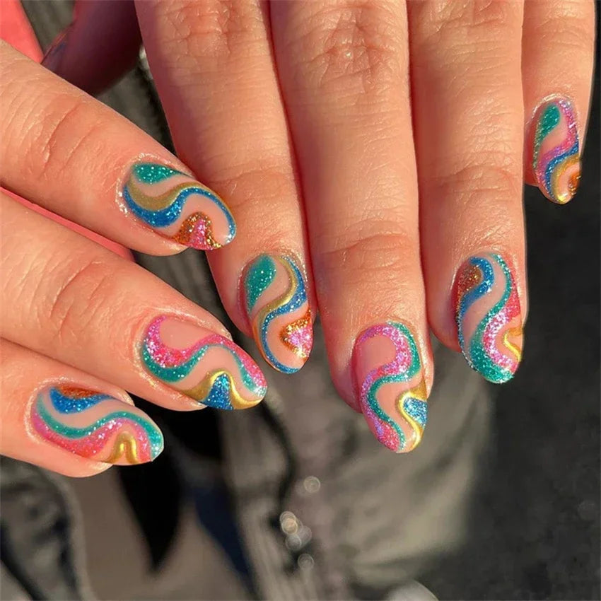 Colorful Glossy Fake Nails |  Reusable False Nails | Fake Nails |  False Nails | Nail Extention  | nail tips |Shiny Artificial  False Nails | Acrylic False Nails | Short Fake Nails | False Nails Art    