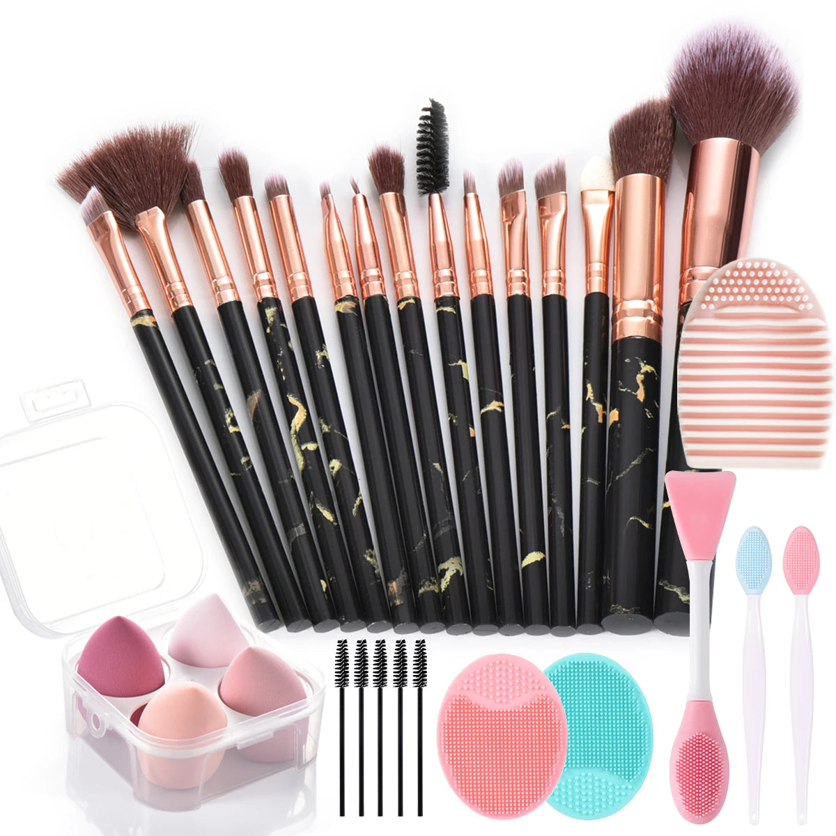 Makeup brush set | Makeup Brushes | Professional Makeup Brush Set | perfect makeup brush set |Pro Marble Makeup Brush Set | Complete Makeup Brushes Set | Makeup Brushes with  Sponges | High Quality Makeup Brushes |  Marble Makeup Brush Set | Essential makeup brushes | 15 pcs makeup brush set 