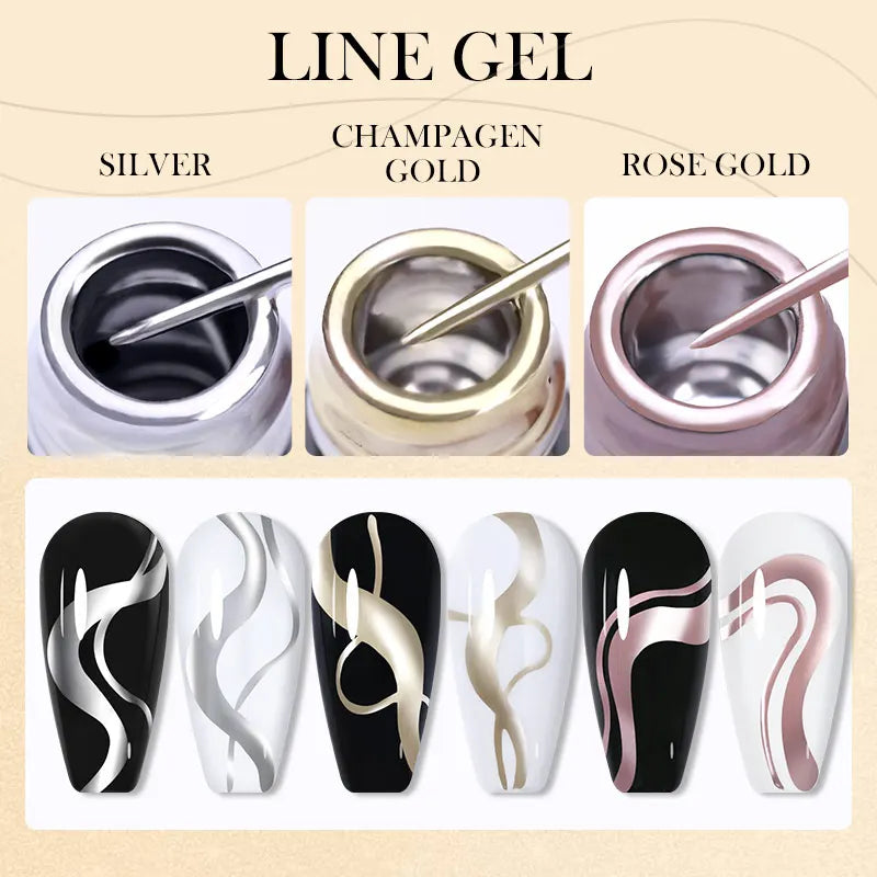 Liner Gel nail Polish | Metallic Painting Liner Gel | Super-Bright Metallic Liner |Gold Silver Mirror Gel Nail Polish |  liner art gel polish | Glitter Nail Art Gel Liner |  Diamond Painted Polish |  Gel Nail Polish |   Metallic Painting nail gel | Nail Polish | Nail Gel |  Liner Gel Nail Art | Striping Nail Gel