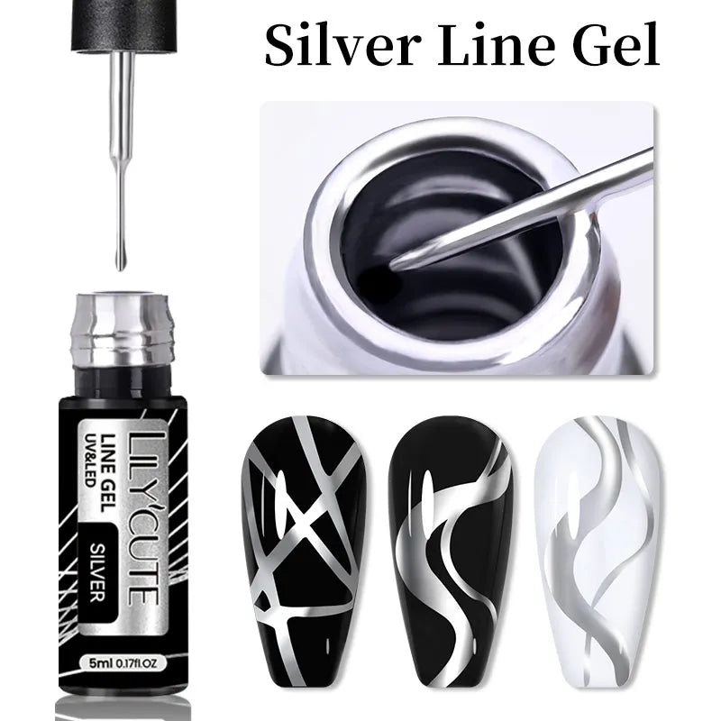 Liner Gel nail Polish | Metallic Painting Liner Gel | Super-Bright Metallic Liner |Gold Silver Mirror Gel Nail Polish |  liner art gel polish | Glitter Nail Art Gel Liner |  Diamond Painted Polish |  Gel Nail Polish |   Metallic Painting nail gel | Nail Polish | Nail Gel |  Liner Gel Nail Art | Striping Nail Gel