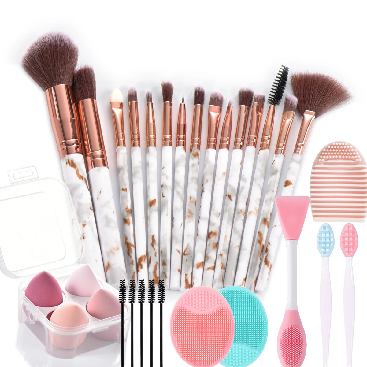 Makeup brush set | Makeup Brushes | Professional Makeup Brush Set | perfect makeup brush set |Pro Marble Makeup Brush Set | Complete Makeup Brushes Set | Makeup Brushes with  Sponges | High Quality Makeup Brushes |  Marble Makeup Brush Set | Essential makeup brushes | 15 pcs makeup brush set 